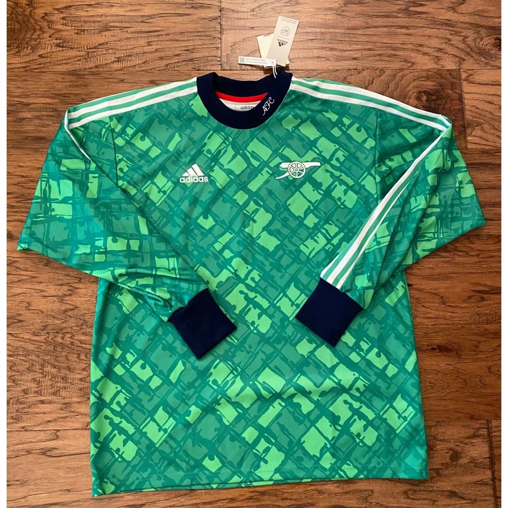 Adidas Arsenal FC Green Geometric Long Sleeve Training Jersey Mens Medium NWT